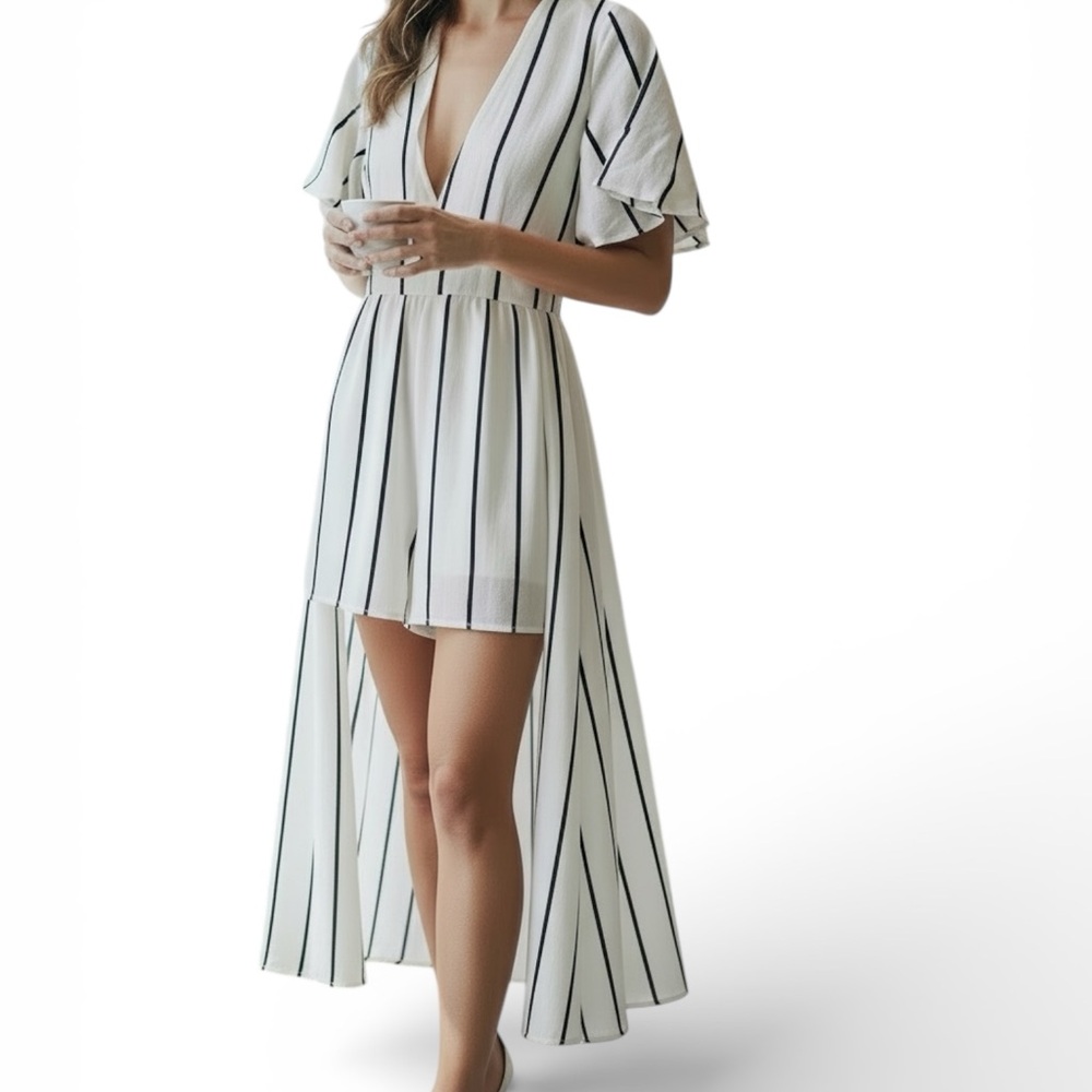 Black and White Shorts Romper ( shorts with half skirt drape)